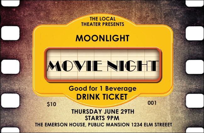 Movie Strip Drink Ticket Product Front