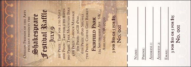 Performing Arts Raffle Ticket Product Front