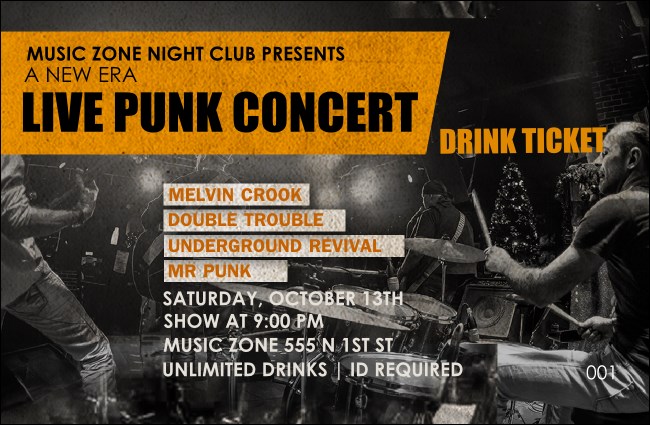 Punk Rock Drink Ticket Product Front